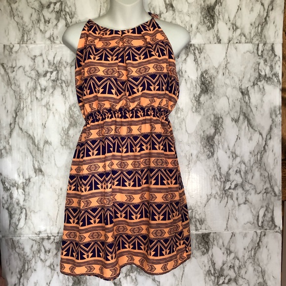 Pink Owl Dresses & Skirts - Pink Owl - Pink/Blue Tribal Print Halter Dress -L